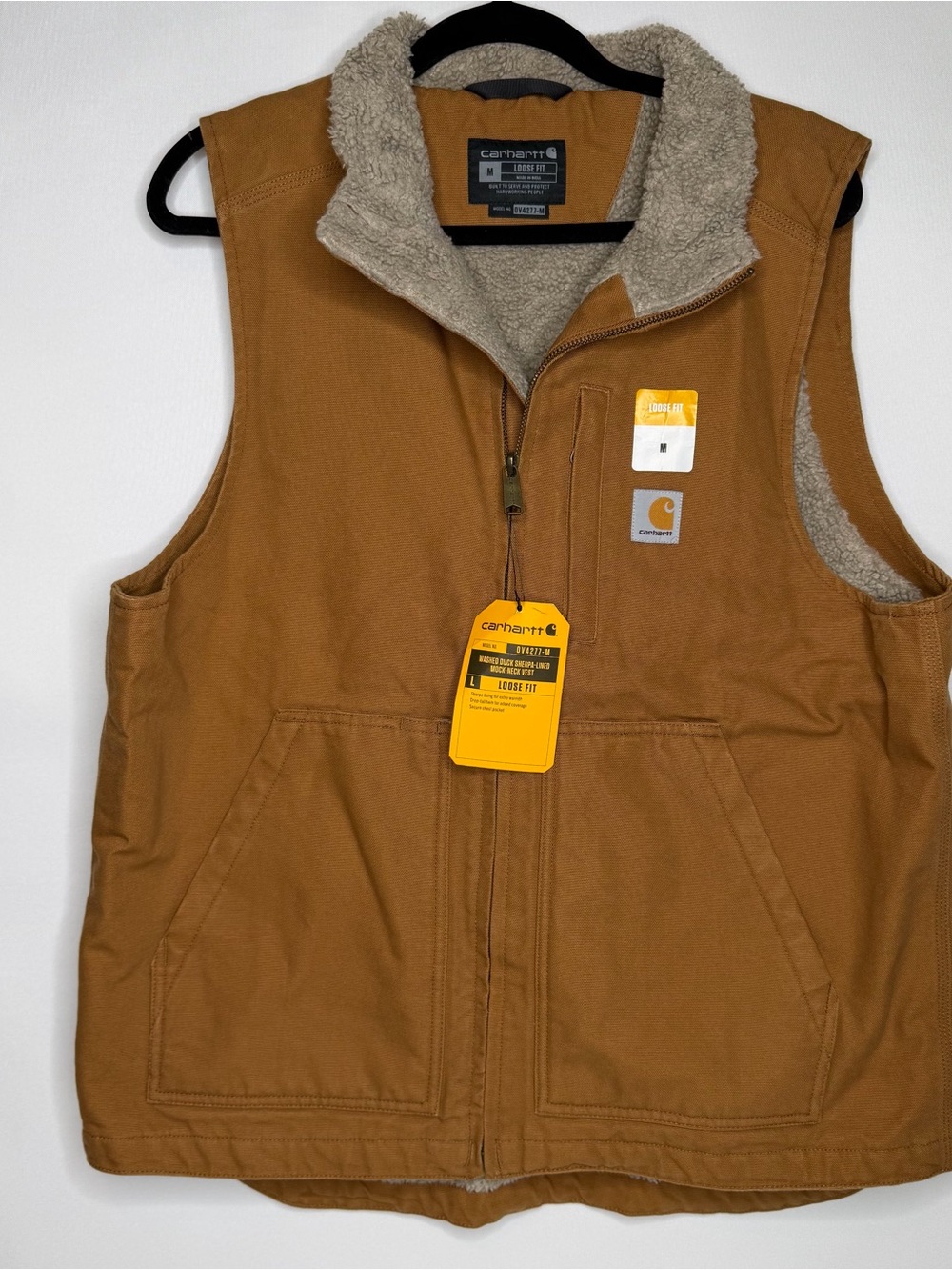 Carhartt Men’s Duck Canvas Vest with Sherpa Collar in Brown